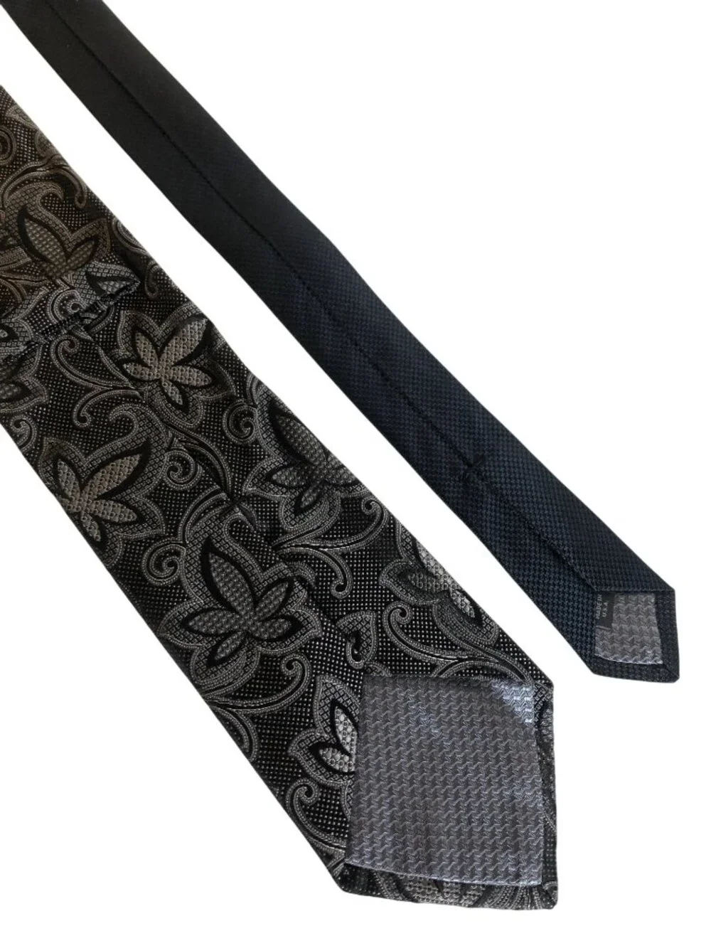 John W Nordstrom Paisley Leaf Silk Tie Mens Black Silver Necktie Office Formal